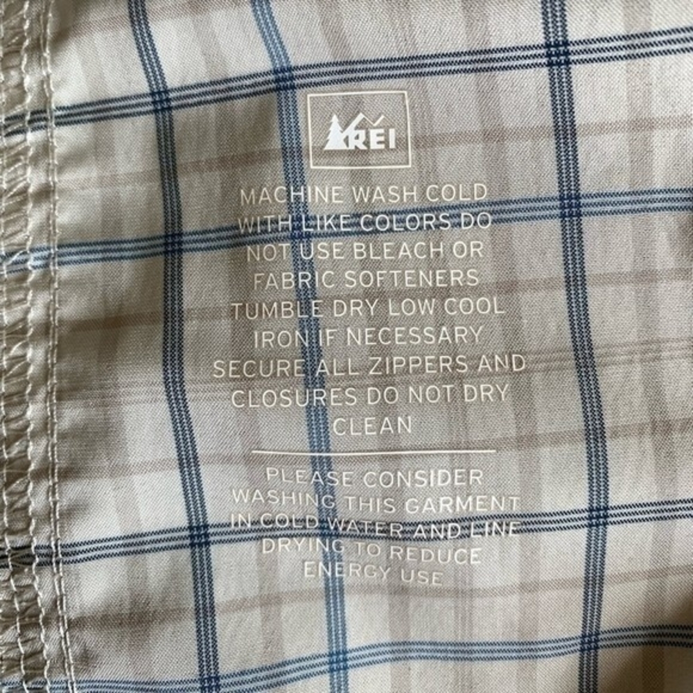 REI Men's Plaid Hiking Shirt M Long Sleeve Tan Blue Wrinkle Resistant VG - Picture 6 of 7
